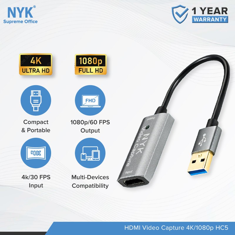 Usb A 3.0 Hdtv video capture cable nyk 4k UHD 30fps live steaming obs vlc amcap etc hc-5 - Kabel usb3.0 hdtv hc5