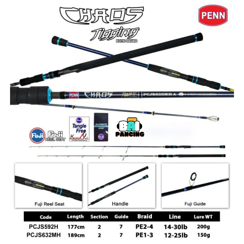 JORAN PENN CHAOS JIGGING PCJS602M-PCJS632MH-PCJS592H MODEL SPINNING ROD