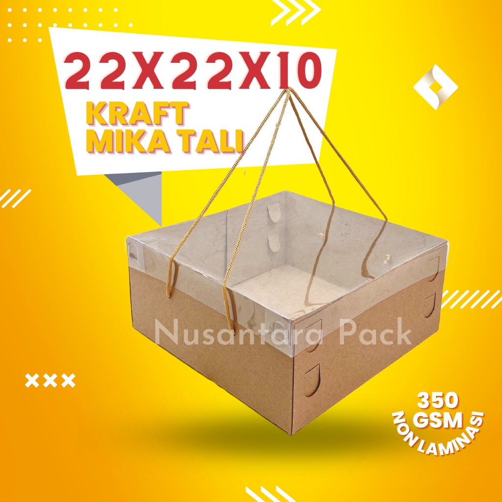 

Dus Kraft Mika Tali Box Kue Tart Cake Roti Hampers Kotak Kemasan 22x22x10 cm