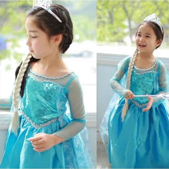 Baju Elsa Frozen Anak Dress Princess / Kostum Dress Elsa Frozen Anak 4 5 6 7 8 Tahun Import GRATIS P