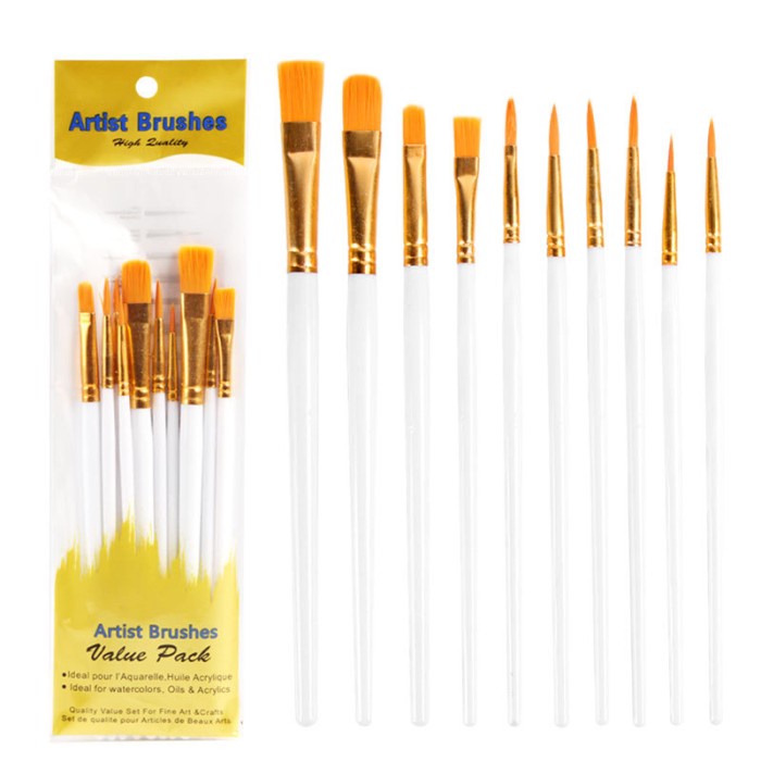 

Kulu Nylon Brush / Kuas Lukis 10Pcs Mix