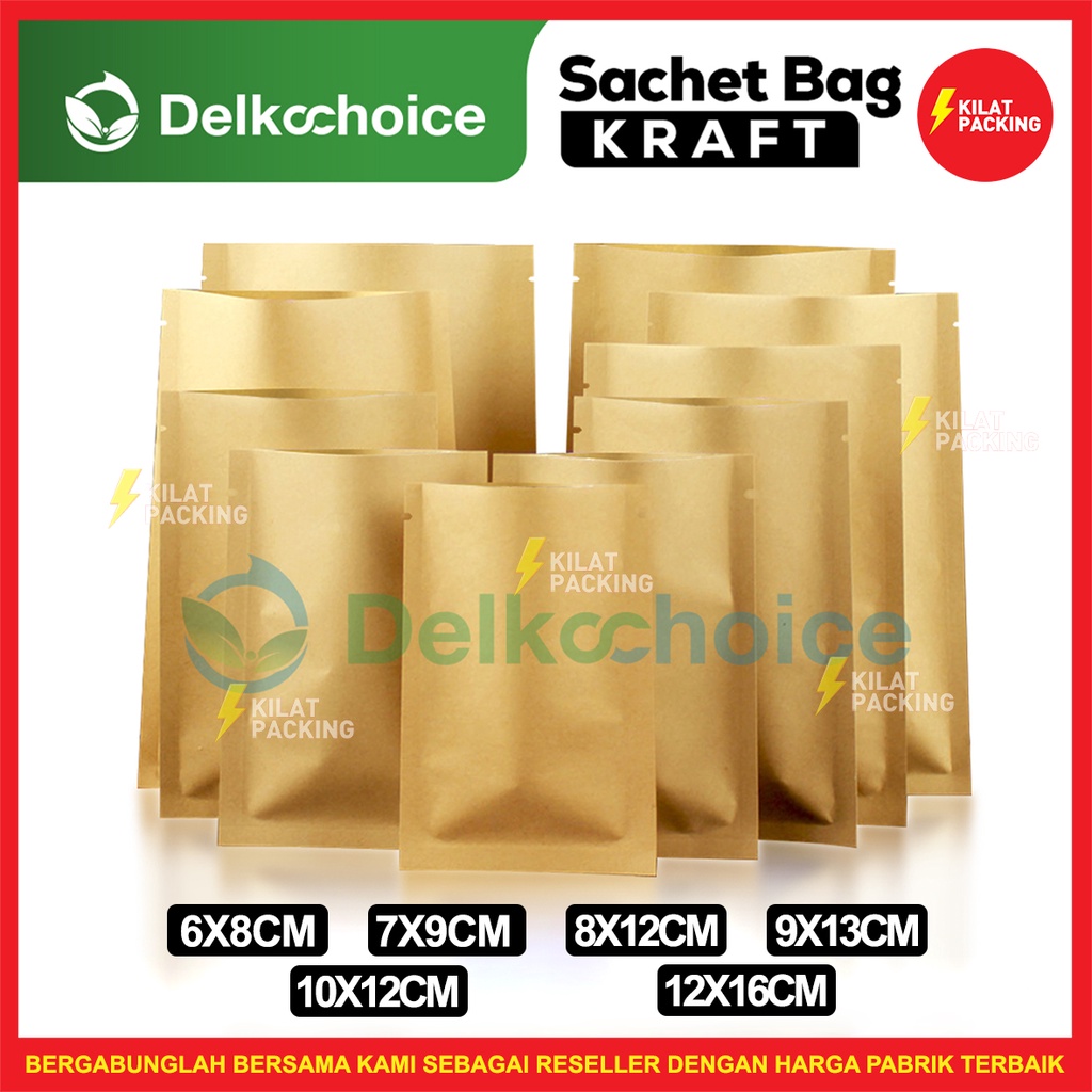 Kemasan Saset Kraft Paper Sachet Bag Kraft Non Ziplock Delkochoice