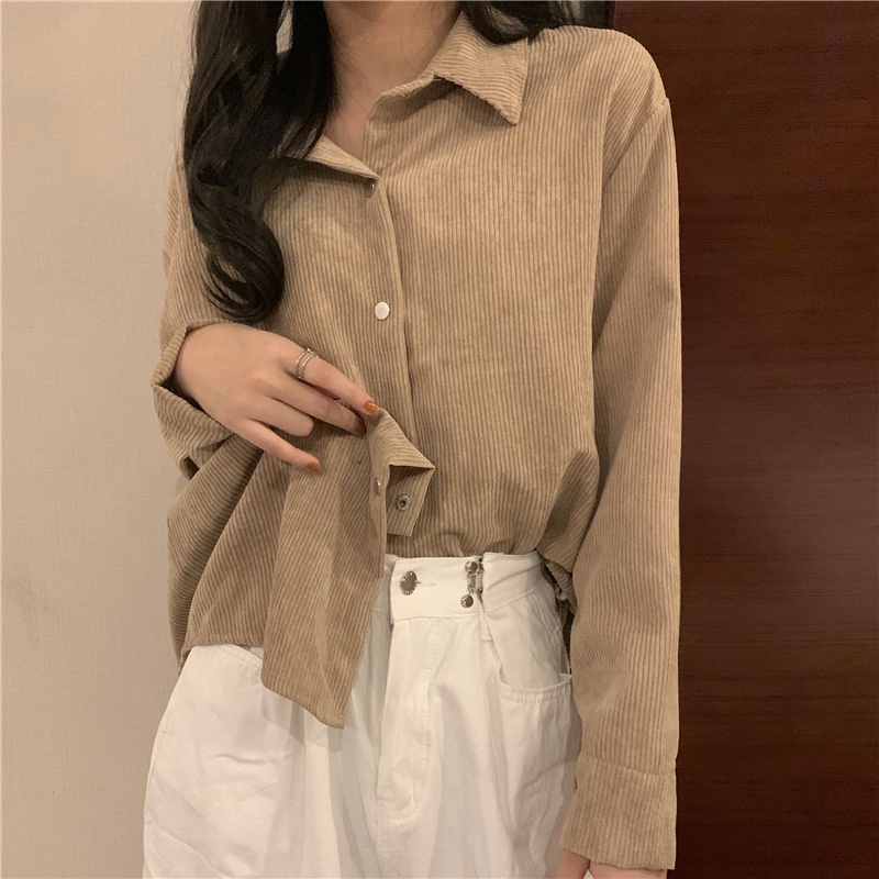 yikoo-Kemeja korea lengan panjang blouse wanita atasan top