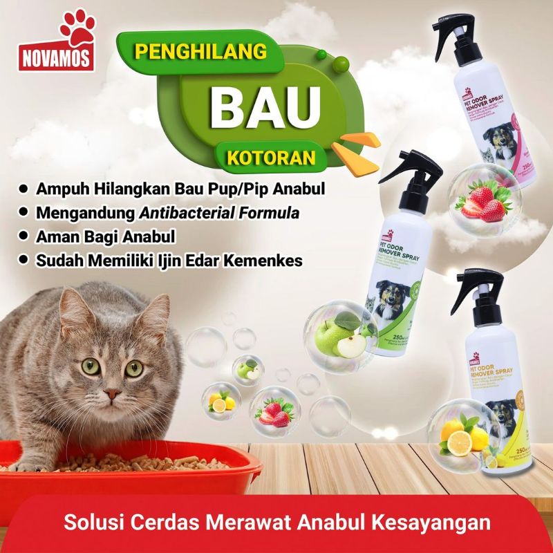 NOVAMOS PENGHILANG BAU KOTORAN ANJING &amp; KUCING ANTI BAKTERI HEWAN PELIHARAAN - 250ML