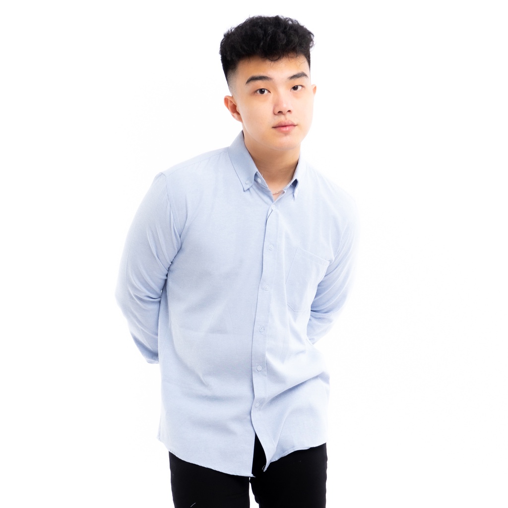 819 Kemeja Pria Lengan Panjang Polos Biru Muda Light Blue Oxford Basic SIMPLE Slimfit Casual Tersedia Ready Sampai Size JUMBO BIG SIZE XXL XXXL