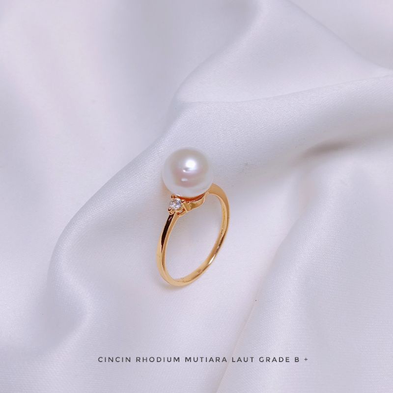 Cincin Wanita Mutiara Laut Bersertifikat Asli || Cincin Rhodium || Cincin Lapis Emas 18k || Cincin M