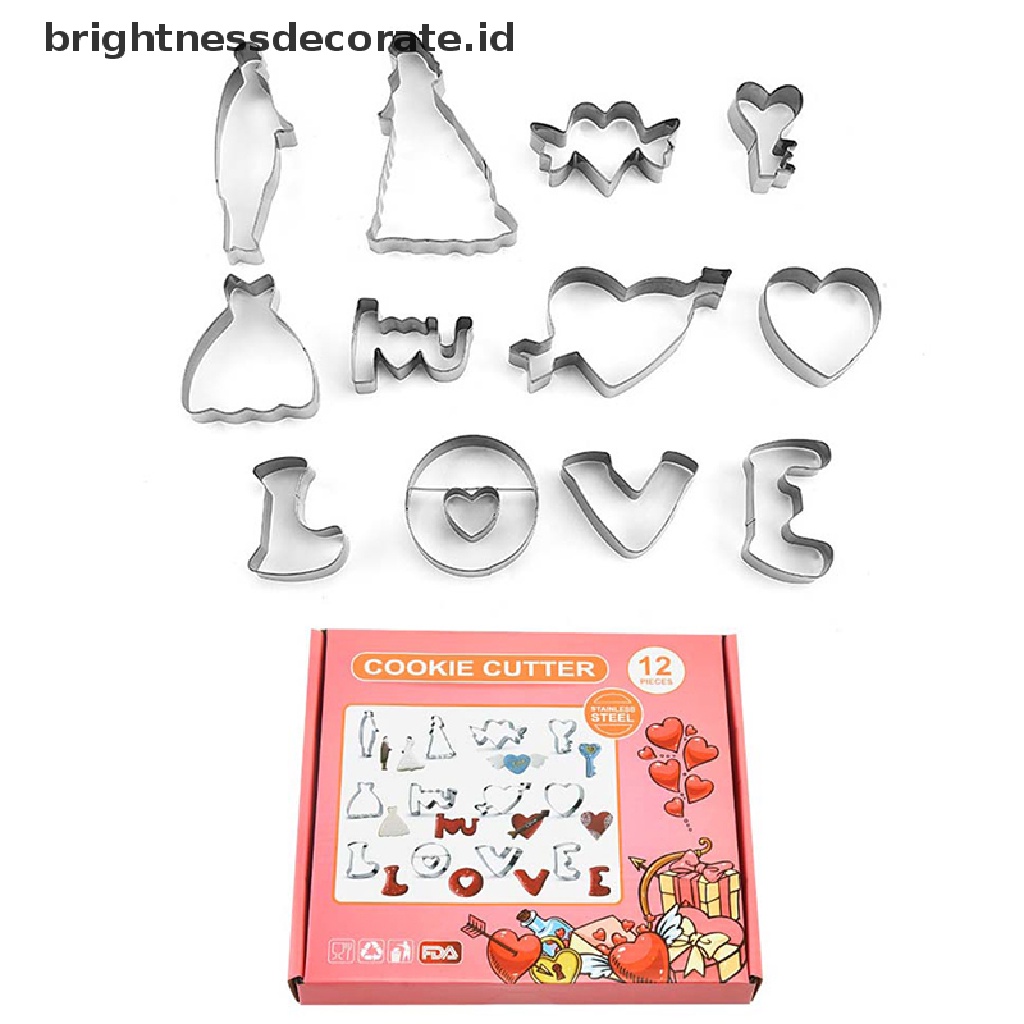 [Birth] 12pcs Set Cookie Cutter Tema Love Valenes Day Biscuit Fondant Embosser Stamp [ID]