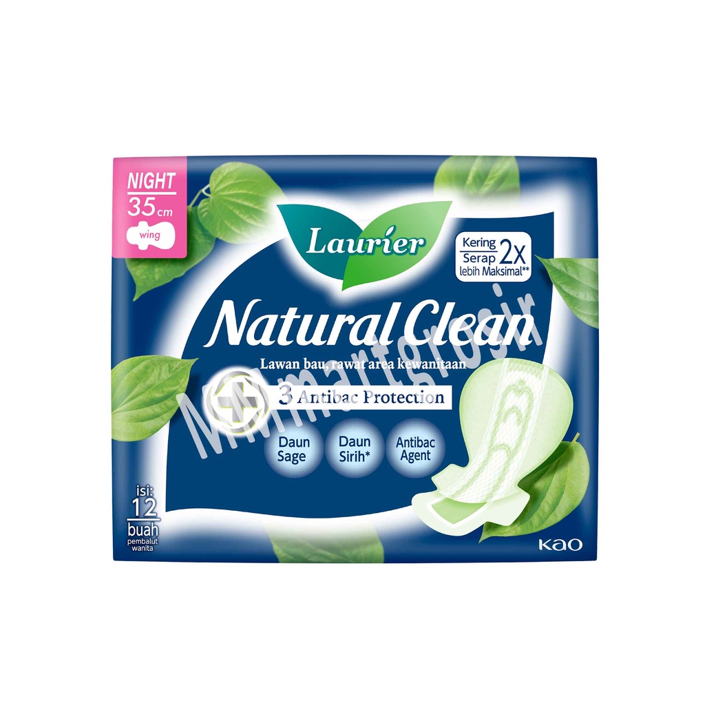 Laurier Natural Clean / Pembalut Night Wing / Pembalut 35 cm isi 12pcs