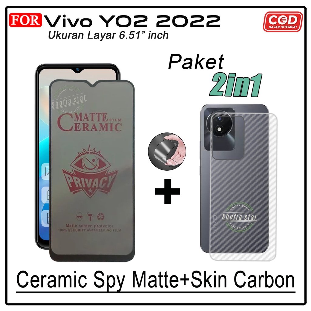 Promo 2in1 Tempered Glass Ceramic Privacy Vivo Y02 2022 Y02t Y02A 2023 Y01 Y01A Y30 Y50 Y91 Y15s  Anti Gores Anti Spy Full Layar