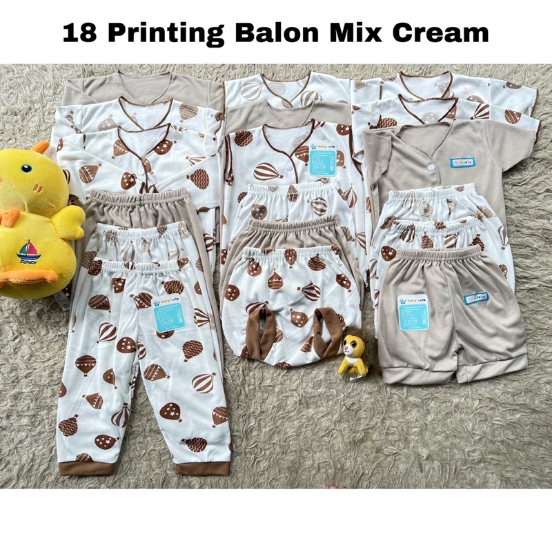 24pcs Paket Komplit Perlengkapan Baju Bayi celana bayi topi sarung tangan kado Baru Lahir, 3-6 dan 6-12 bulan SNI Motif Balon Hijau Sage  Promo 9.9