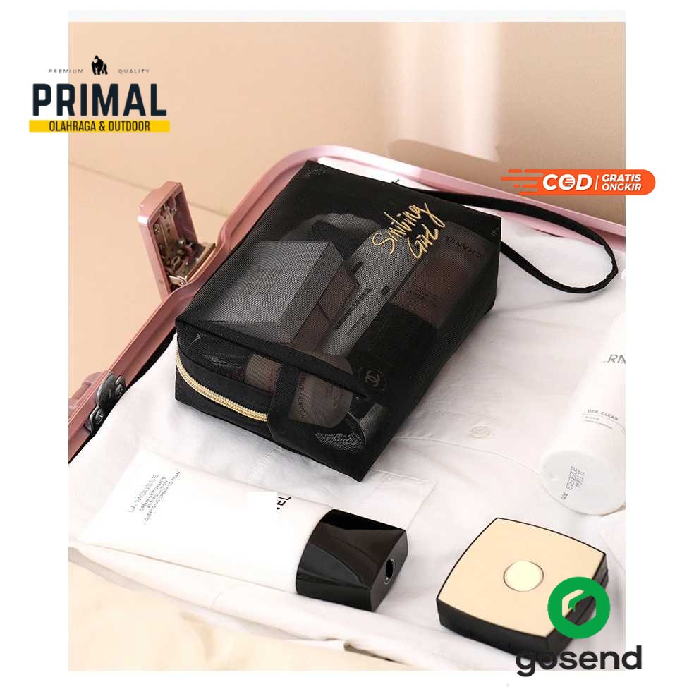 Tas kosmetik tas make up Primal Smiling Girl Tas Make Up Kosmetik Transparent Mesh Shell Bag - SMG5 