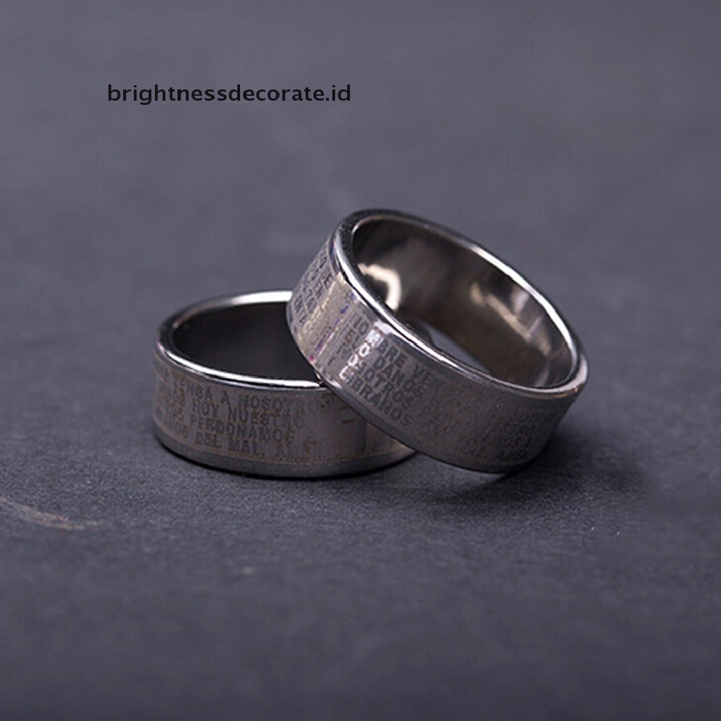 [Birth] 1pcs Cincin Silang Teks Alkitab Perhiasan Titanium steel Rings Untuk Wanita Pria [ID]