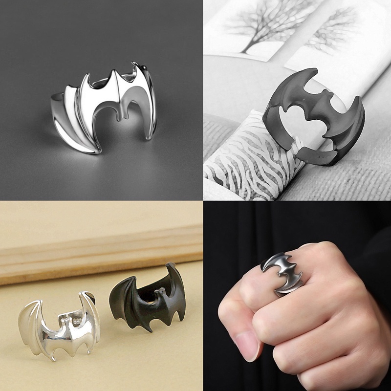 Vintage Bat Rings Pria Dan Wanita Halloween Aksesoris Populer Perhiasan Rock Hip Hop Lokomotif Ring Adjustable