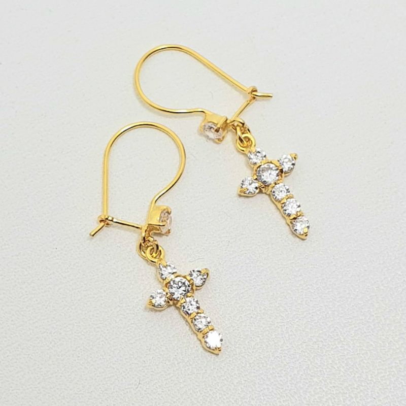 Anting Desi Emas Muda Bandul Salib Mata Putih 1 Gram