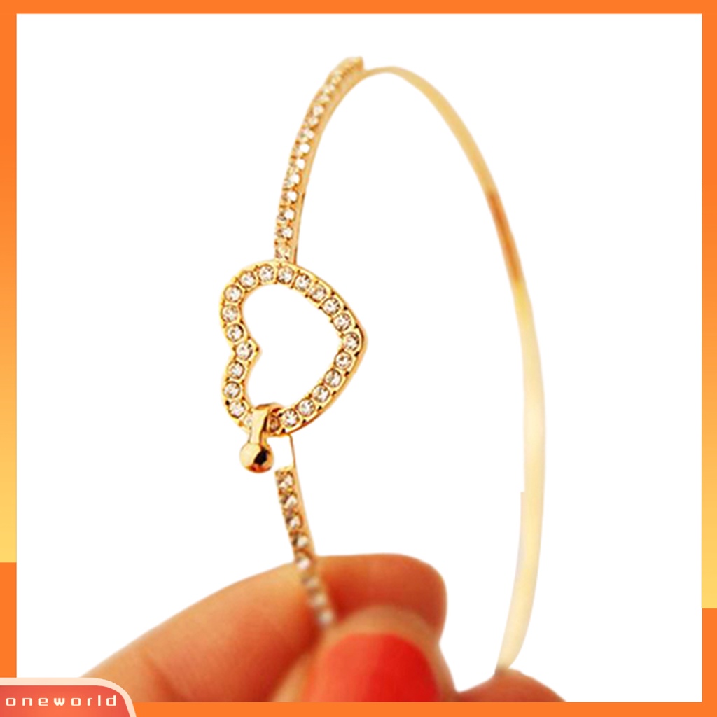 {oneworld} Slim Bangle Cinta Hati Pesona Mewah Golden Kristal Berlian Imitasi Gelang Slim Bangle Untuk Wanita