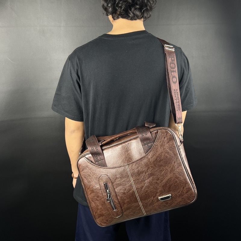 Tas  Kantor Tas Selempang Kulit PU Leather 14 Inchi Polo Amstar Tas Laptop Tas Jinjing