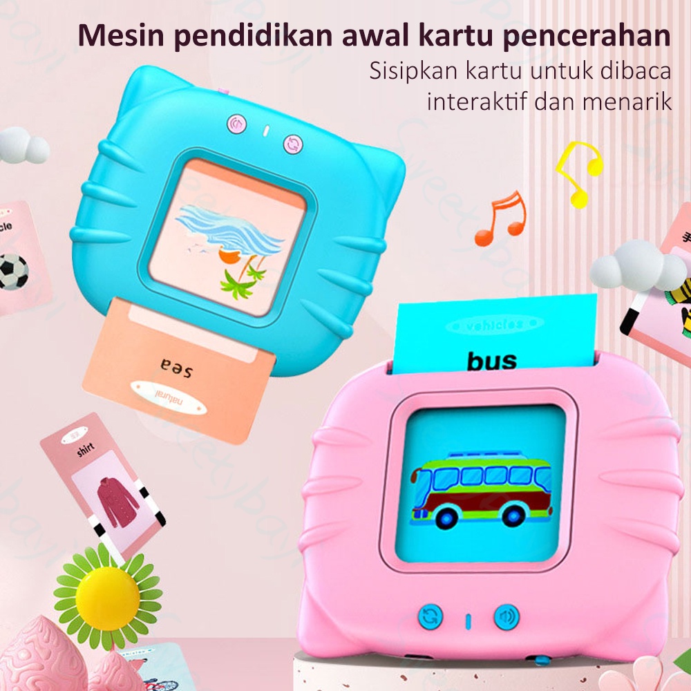 Sweetybayi Mainan edukasi kartu flash card bersuara inggris kartu audio flash card edukasi Alat bantu pengenalan kosakata bahasa Inggris