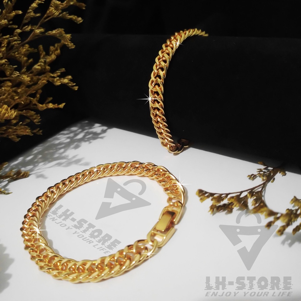 Gelang Tangan Couple Pria Wanita Rantai Dauble Lebar Berlapis Emas Aesthetic Terbaru Anti karat