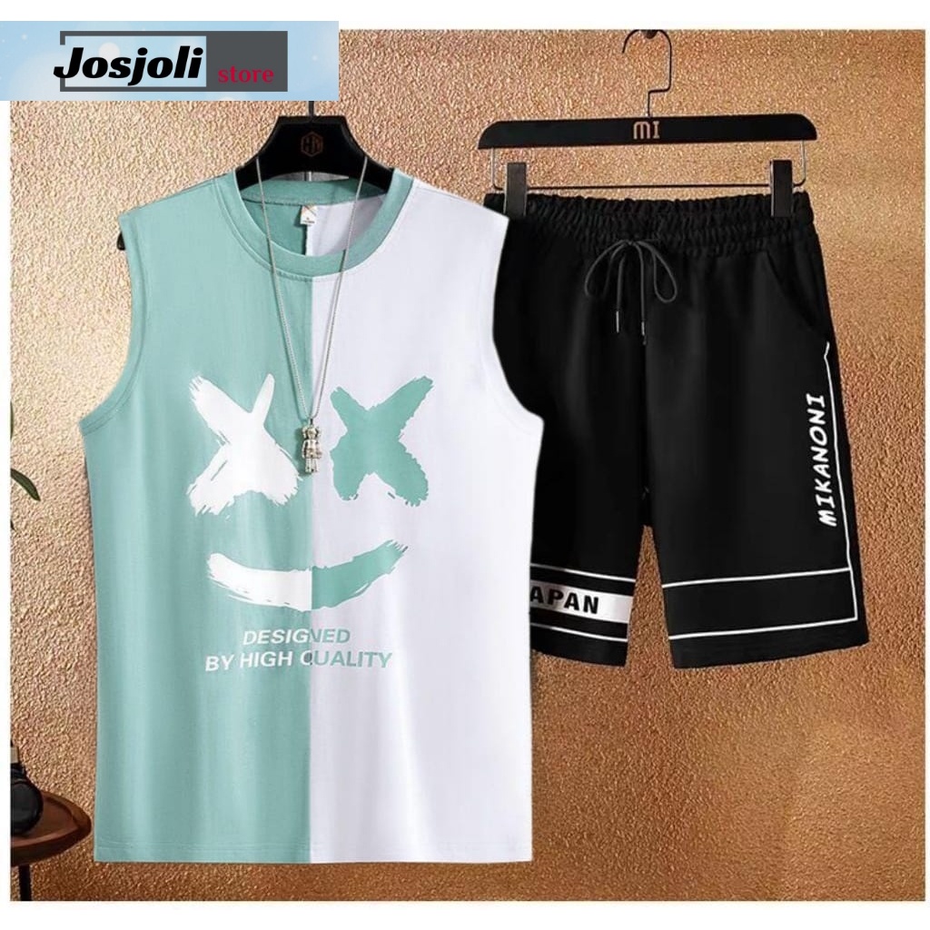 JOSJOLI_STORE/Stelan Singlet Mello/Satu Stel Atasan dan Bawahan Pria Dewasa/Fit to L