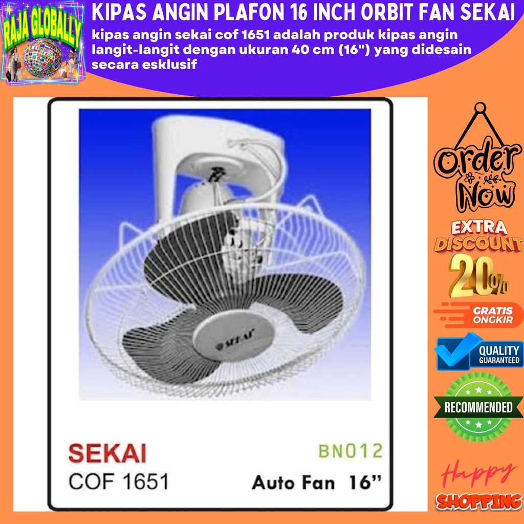KIPAS ANGIN PLAFON 16 INCH ORBIT FAN SEKAI COF-1651 SEKAI CEILING FAN KIPAS ANGIN SEKAI BESI 16 INCH