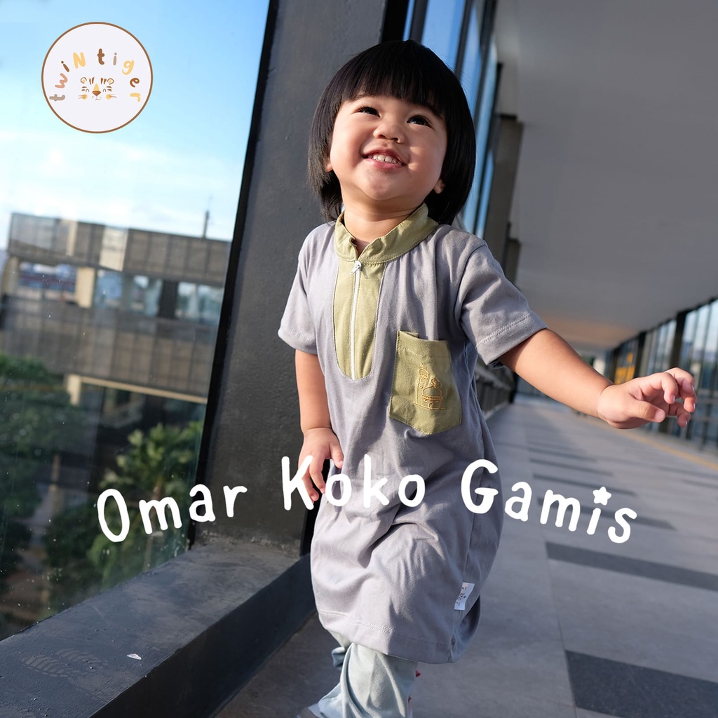 TWIN TIGER LENGAN PENDEK OMAR KOKO GAMIS GAMIS KOKO ANAK BAJU LEBARAN GAMIS BAYI 6 - 18 BULAN