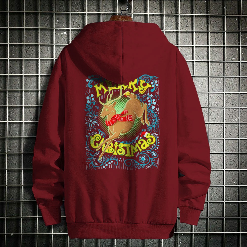FORTGLASS CHRISTMAS DEER Outerwear Unisex Zipper Sablon Pria Premium Jaket Pria Jumper Hoodie
