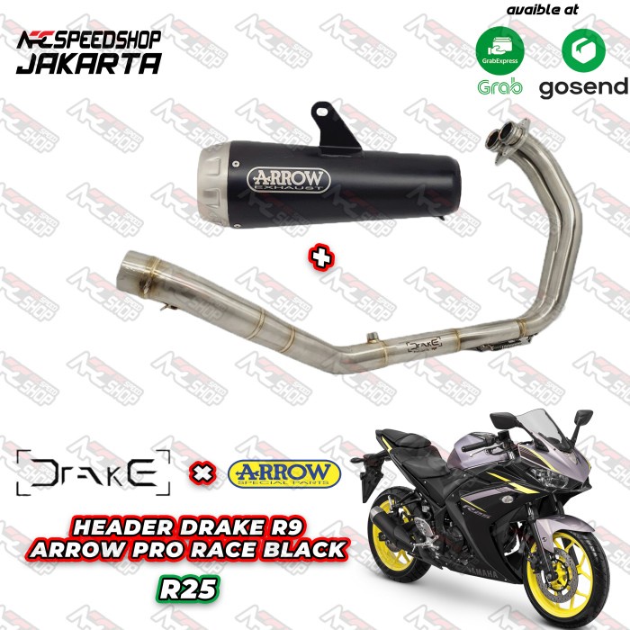 Knalpot Arrow Pro Race Black Yamaha R25 / Mt25 Fullsystem Italy #Original
