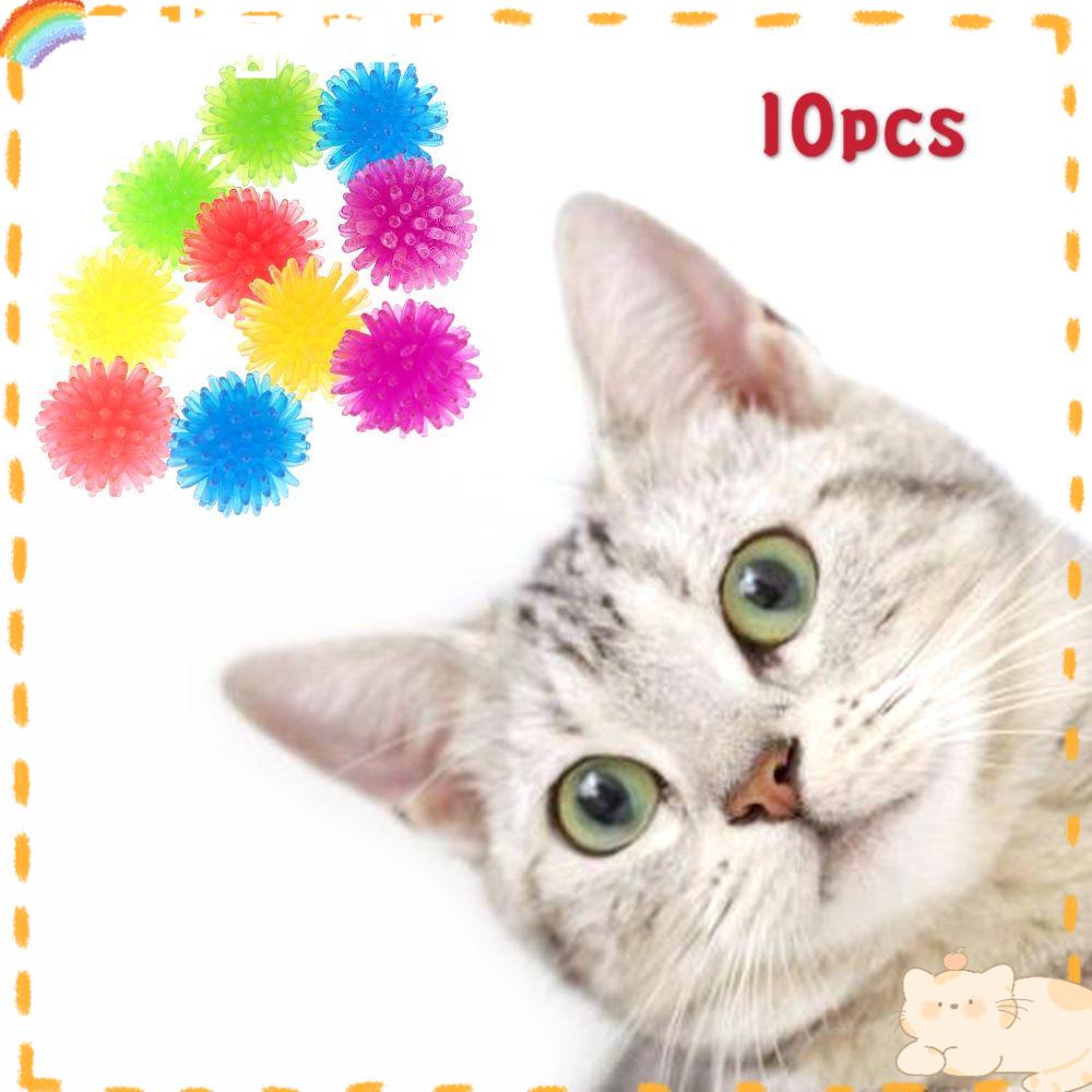 Solighter 10Pcs/lot Mainan Kucing Warna-Warni Random Color Bite Toy Thorn Ball Kitten Perlengkapan Hewan Peliharaan