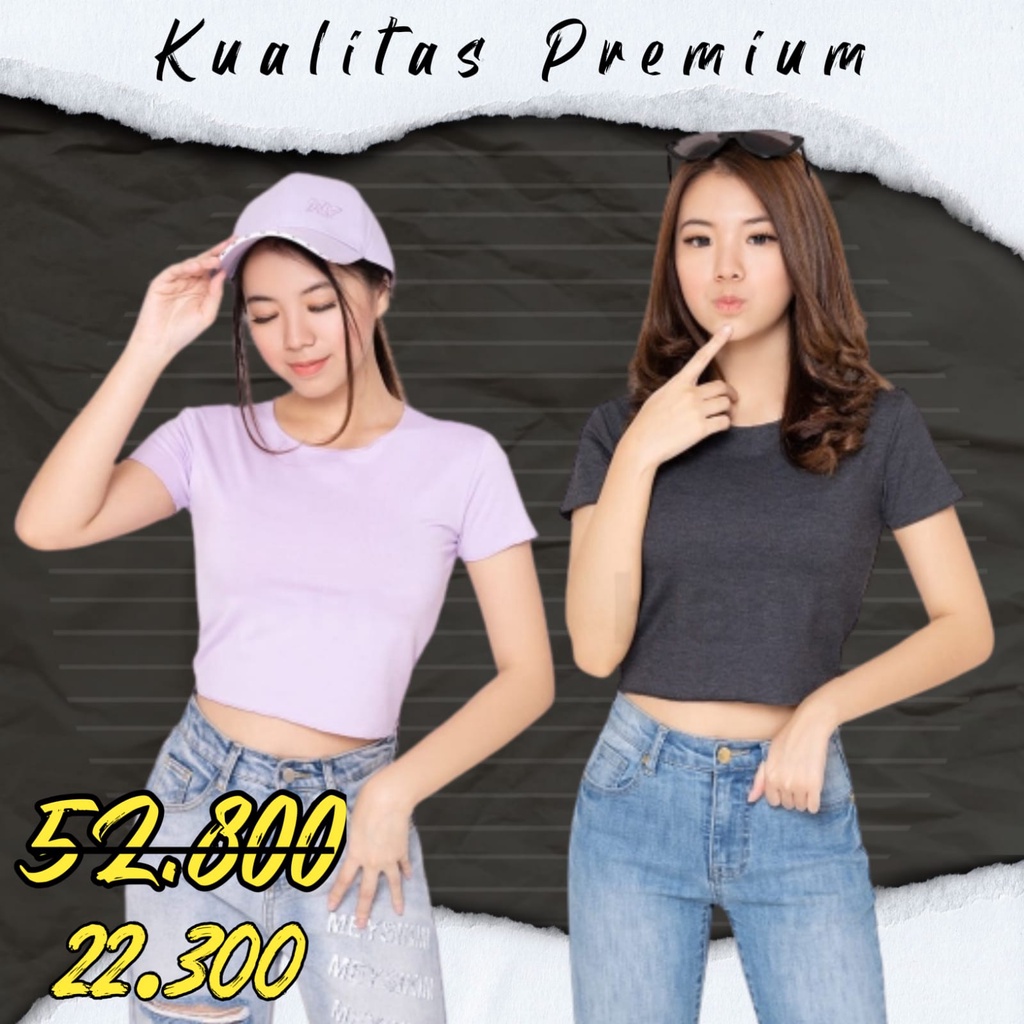Baju Kaos Crop Top Polos Wanita Lengan Pendek ketat Premium