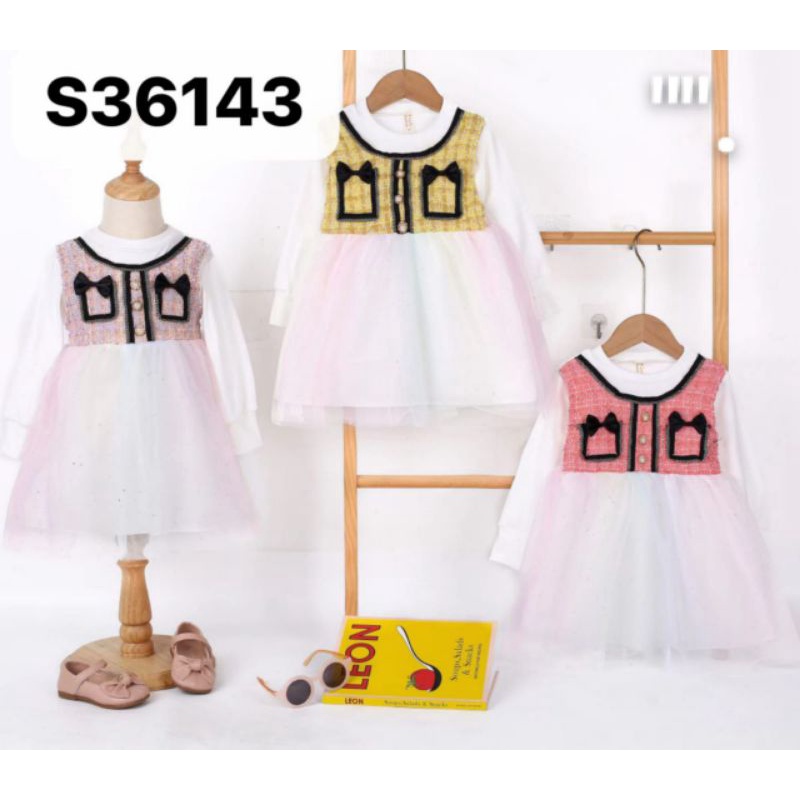 dress anak import tweed kombinasi tutu
