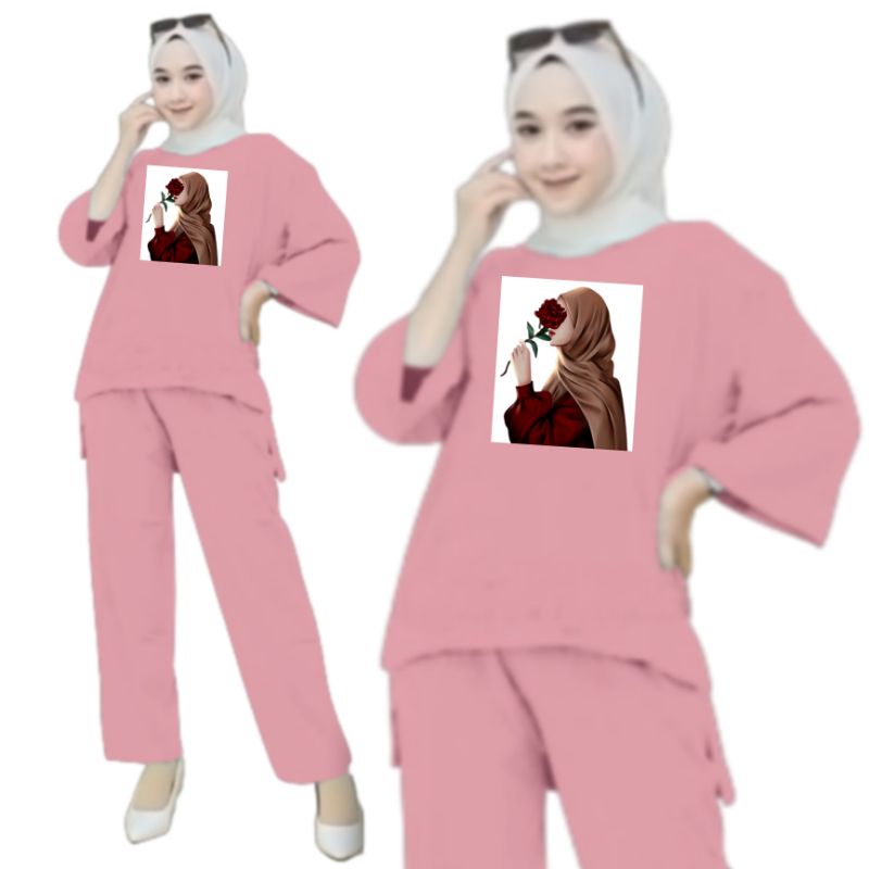 Setelan Kaos Wanita Dewasa Oversize Ld 130 cm Terbaru 2023 Viral Gambar DTF Bahan Kaos Babyterry Tangan 3/4 dan Celana Panjang One Set Wanita Dewasa Jumbo Kekinian Atasan Baju Wanita Dewasa Big Size Stelan Baju Wanita Santai Cewek Mawar