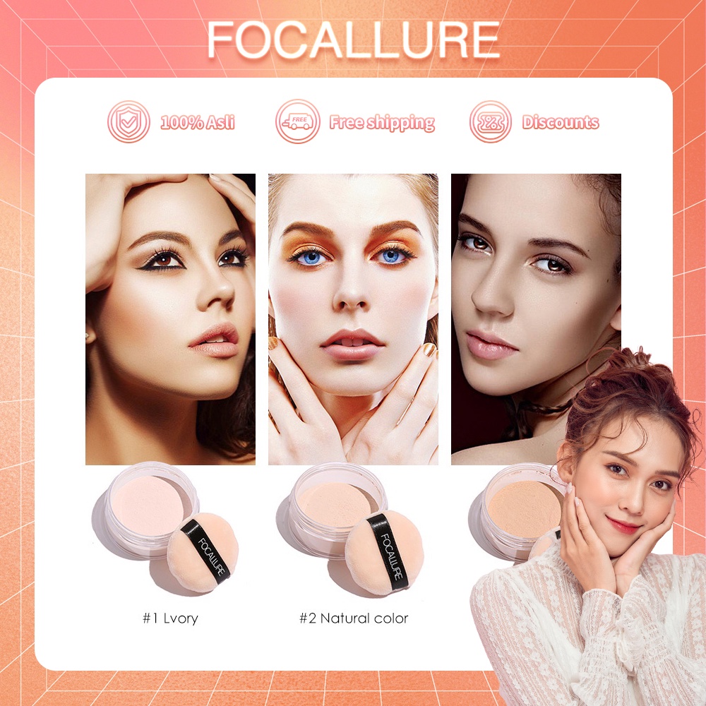 FOCALLURE Oil Control Loose Powder Natural Bedak Tabur- Hingga 12 Jam Make Up Untuk Wajah FA15