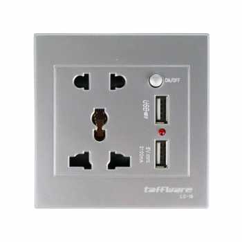 KR Taffware Stop Kontak Universal UK EU US 2 Port USB dengan On Off
