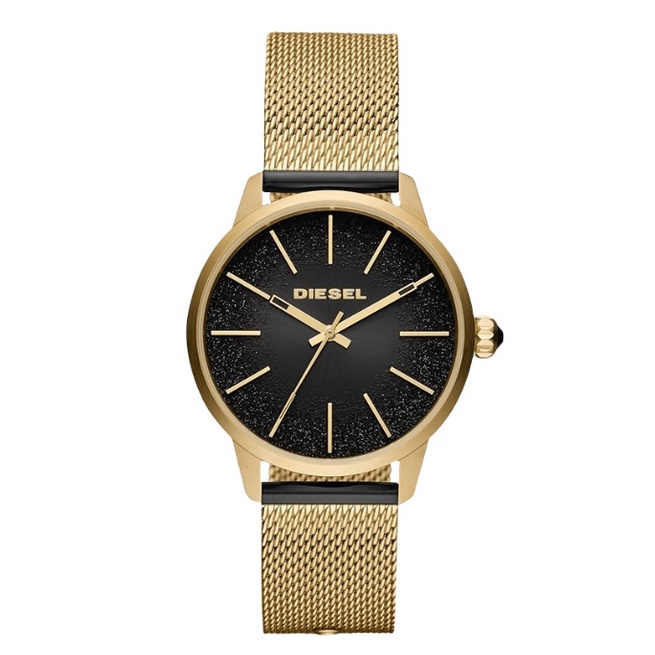 Diesel Watch Castilia Ladies Black Dial Gold Mesh Strap