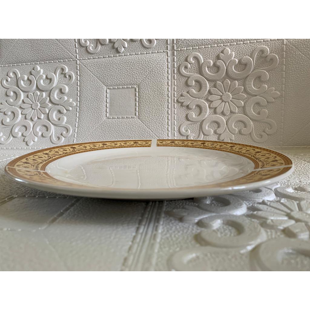Piring keramik makan ceper  motif rantai gold 10 inch
