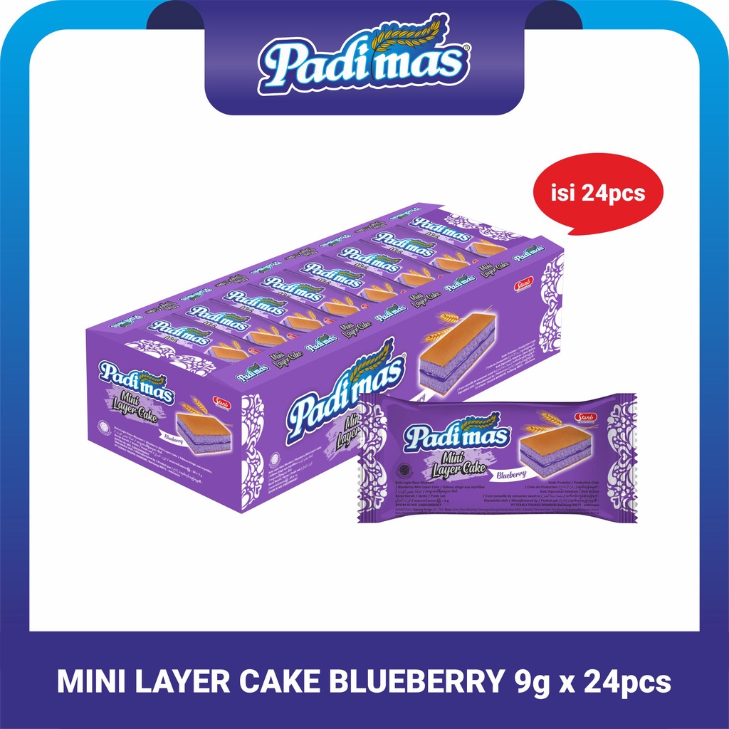 Padimas Mini Layer Cake (Bolu Lapis) Blueberry 9g - Box isi 24pcs