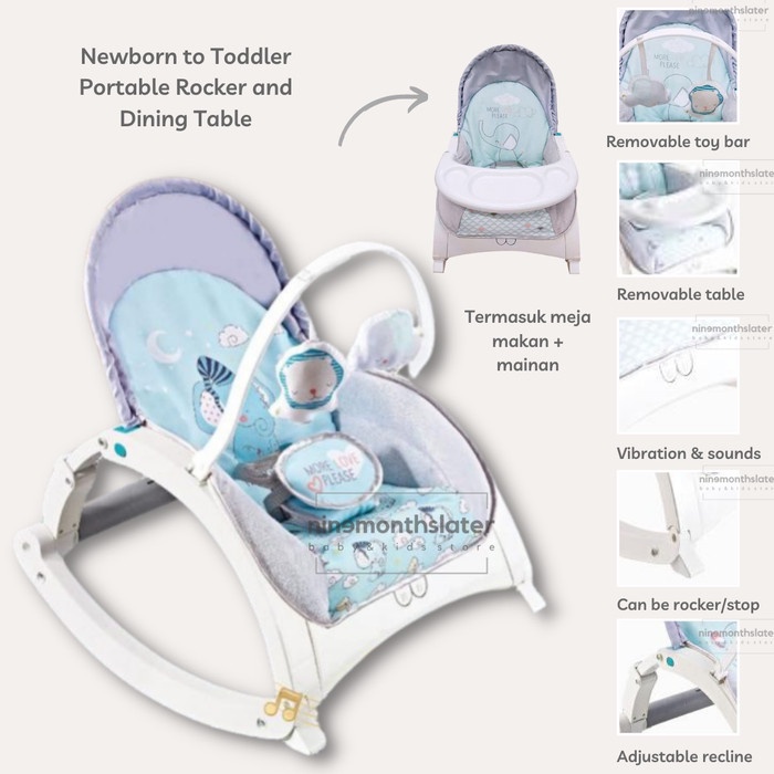 Bayi Right Start 3-In-1 Bouncer, Rocker And Dining Table Vibration Music