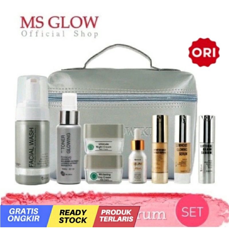 MS GLOW ORIGINAL 100% Paket Wajah Bpom Resmi dan Serum Acne Gold Luminous Dna Lifting Pelling Lumino