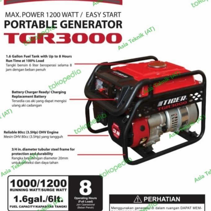 genset mini 1000 watt maks 1200 watt Tiger 4 tak TGR3000 terbaik