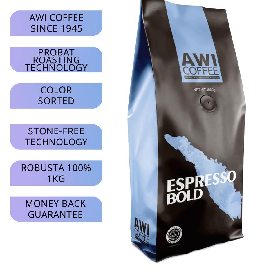 

♀ Awi Kopi Espresso Bold Biji 1Kg | Roasted Coffee Beans | Robusta | Premium Grade 1 ❅