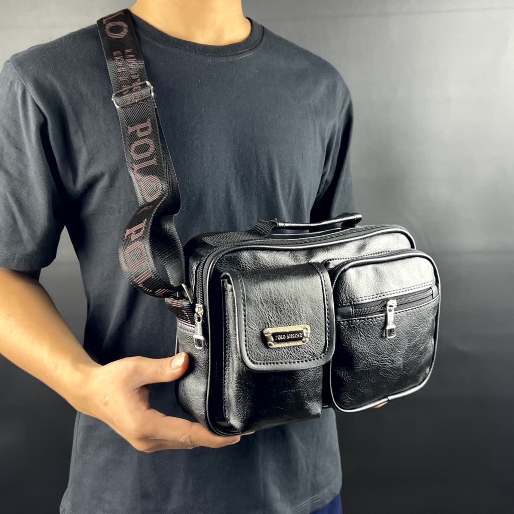 Tas Pria Tas Selempang POLO AMSTAR Bahan Kulit PU Leather Tas Selempang Pria Slingbag