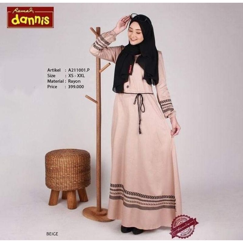 Dannis A211001 Gamis Dewasa Beige Color Free Masker