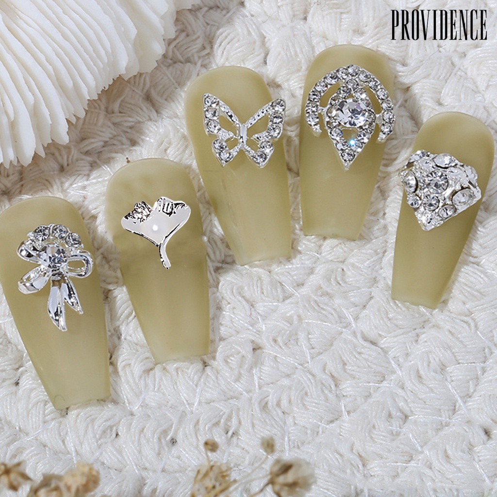 Providence 10Pcs Nail Art Alloy Tiga Dimensi Bersinar Tidak Jatuh Berkilau DIY Mini Nail Art Dekorasi Perak Busur Ornamen Kuku Salon Pasokan