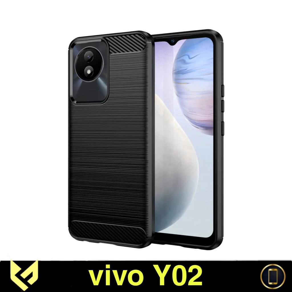 Promo Paket 3in1 Case Ipaky Carbon Premium For VIVO Y02 Free Anti Gores Layar &amp; Garskin Carbon Cover Back Body Handphone