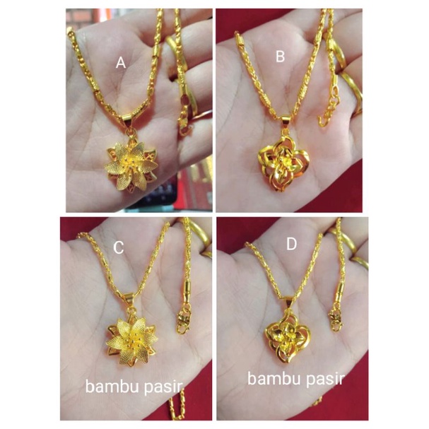 kalung bambu bunga 45cm,50cm,60cm dan 75cm lapis emas 24k