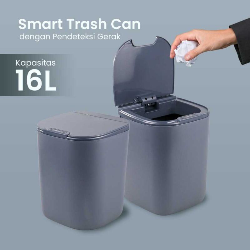 Tempat Sampah Buka Tutup Otomatis Smart Trash Can Motion Sensor Dustbin 16L