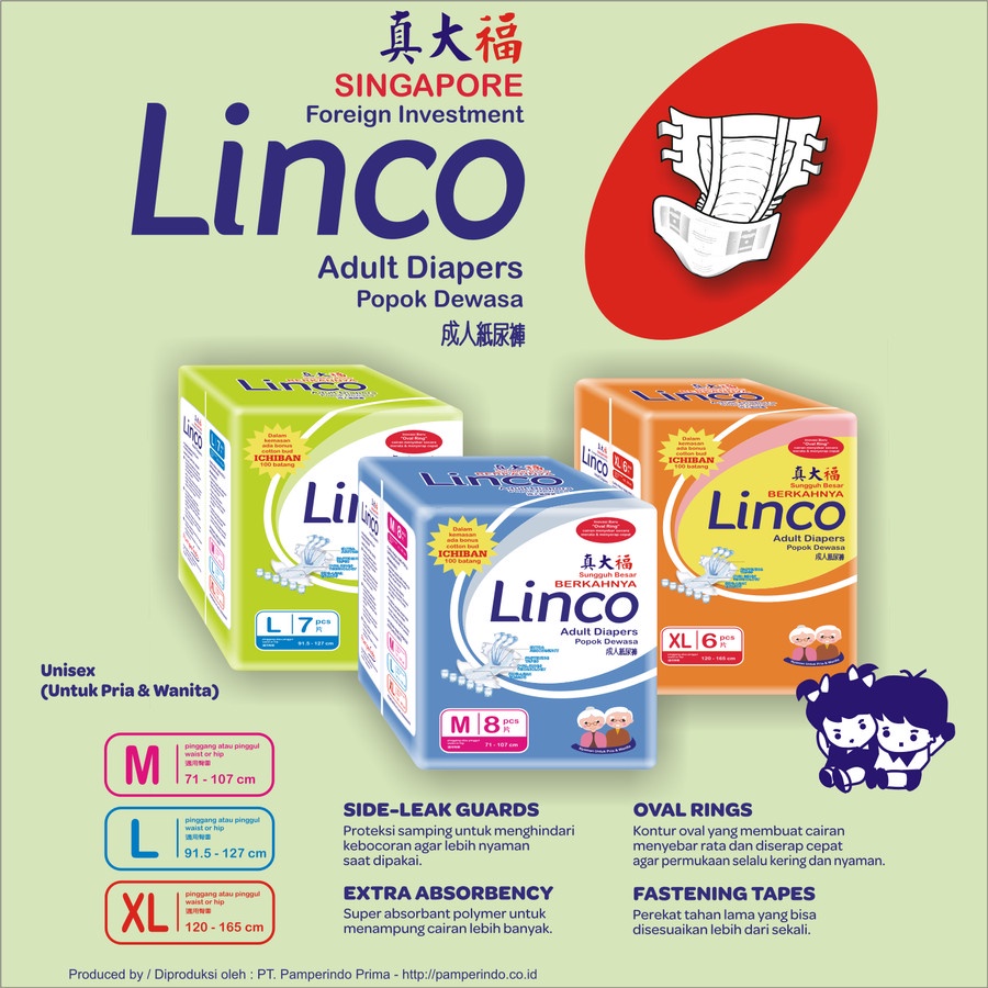 Popok Dewasa LINCO Adult Diapers Size M Isi 8 Pcs