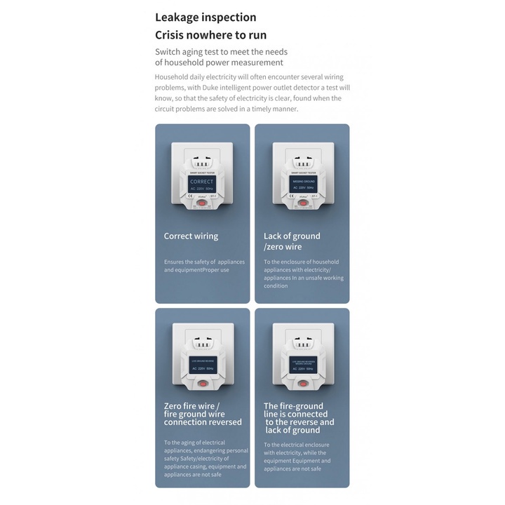 ATUMAN ST-1 - Smart Socket Power Outlet Detector - UK Plug