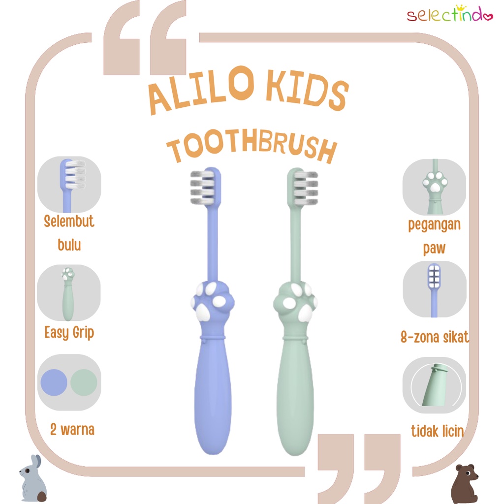 Alilo Kids Toothbrush / Sikat Gigi Anak / Feather Soft Silk / Cute Tooth Brush /  Cat Paw  Design