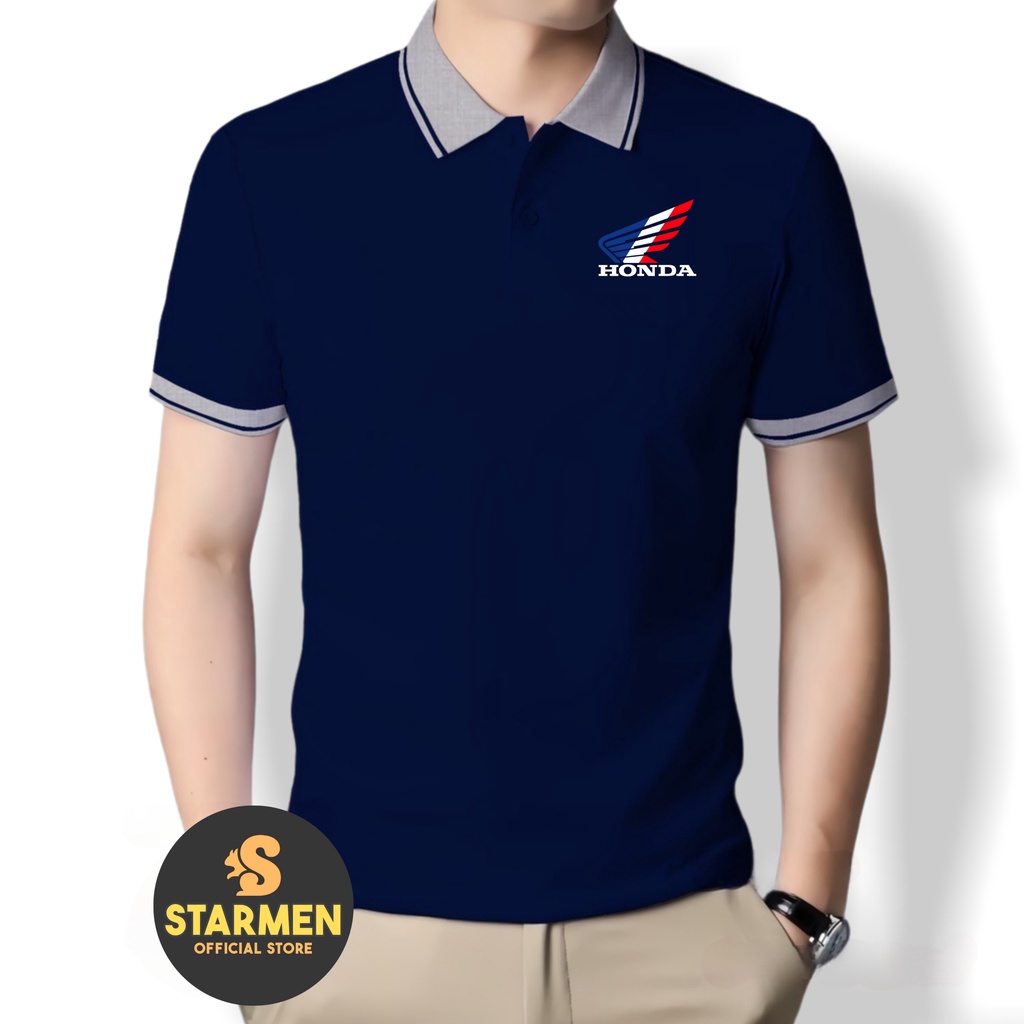 Kaos Wangki Polo Atasan Tshirt Pria Kerah Wangki Big List LOGO HONDA BLUERED